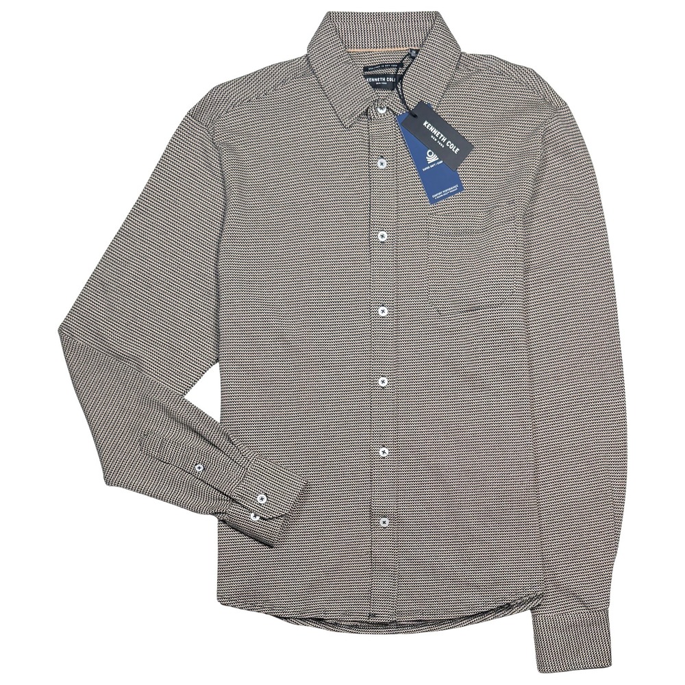Kenneth Cole Button-Up Knit Shirt - NWT Mens Size Medium Taupe - #47235-G3